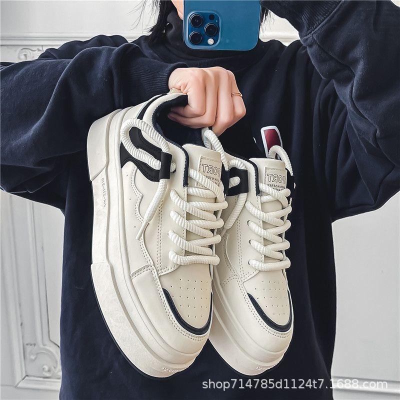 

Осень новая мужская обувь пара платформа белая обувь мужской тренд универсальная повседневная спортивная доска 44 чёрный