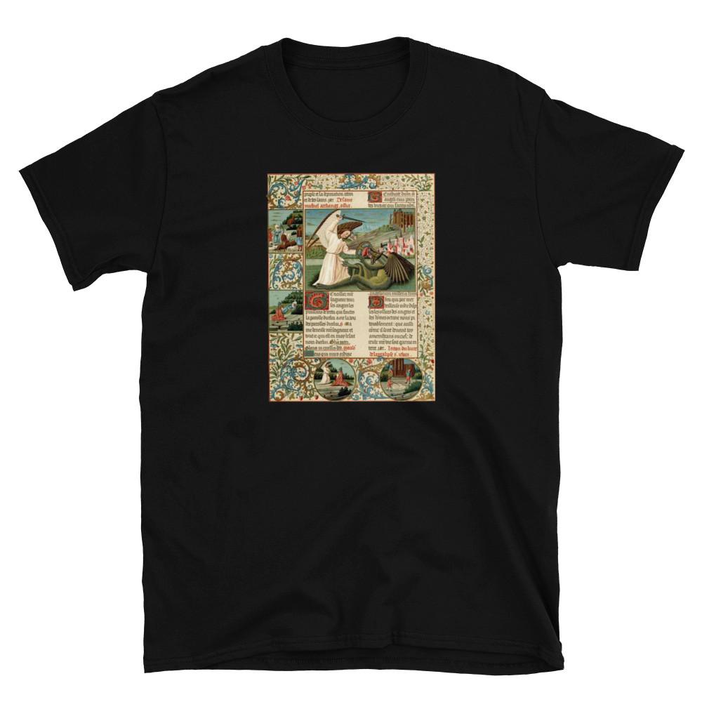 Archangel Michael Slaying the Dragon Medieval Illuminated Manuscript TShirt Unisex T-Shirt XL