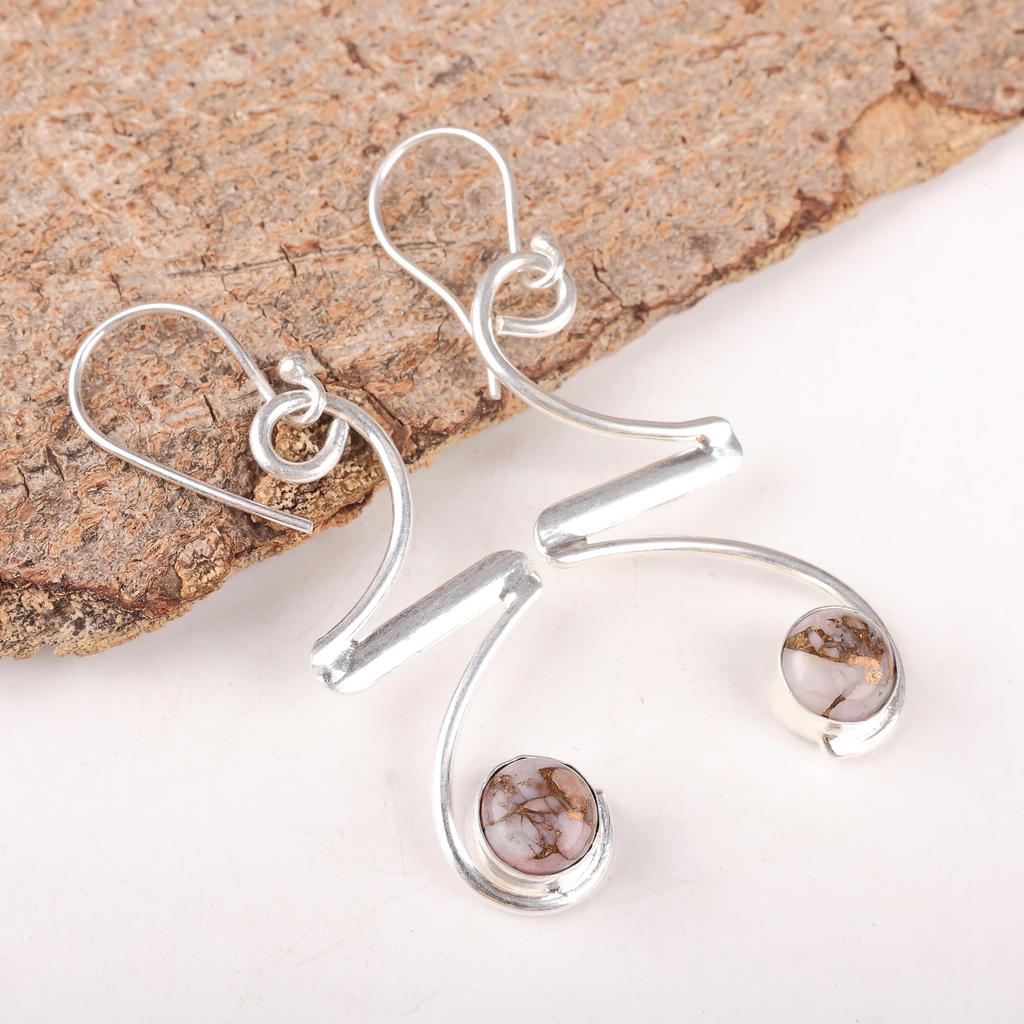 Pink Opal Turquoise Gemstone Jewelry, 925 Solid Sterling Silver Earrings, Opal Silver Earrings Balancing Jewelry For Gift