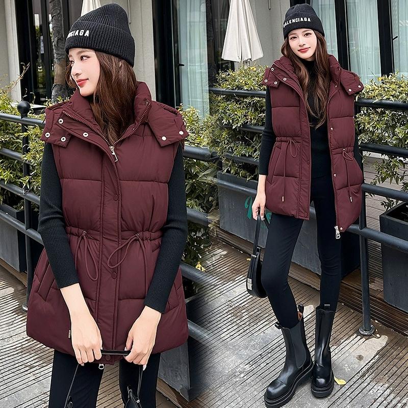 New Women's Cotton Vest Autumn Winter Cotton-padded Coat Parkas Korean Version Fashion Slim Hooded Cotton Vest Clip