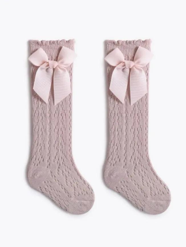 Baby Knee High Socks Breathable Mesh Pattern Thin Soft Fabric Bow Knot Design Princess Style Toddler Socks for Infant Girls