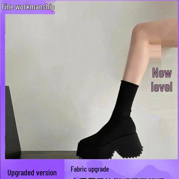 

Женские стрейчевые ботильоны высокого класса - Ретро квадратный носок, Массивный каблук, Платформа (2025) 40