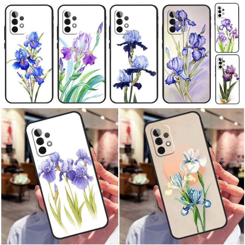 

Чехол с цветком синего ириса для Samsung Galaxy A52 A72 A13 A33 A53 A73 A51 A71 A50 A04S A52S A12 A22 A32, чехол