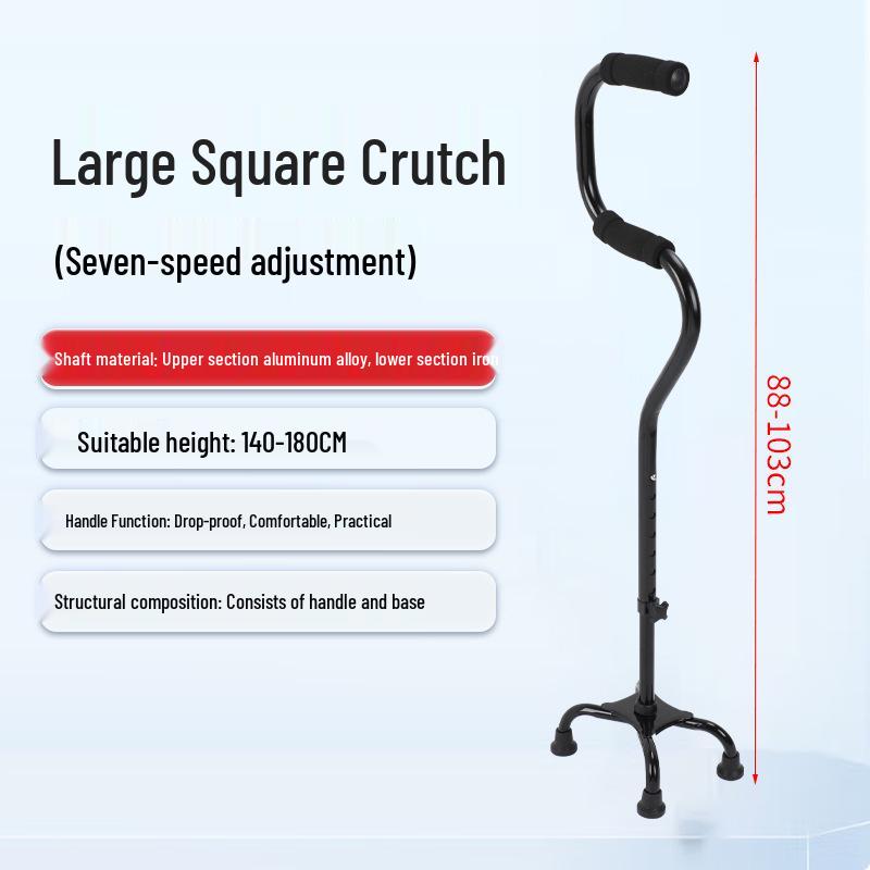 Elderly Height-Adjustable Aluminum Walking Cane with Double Bend for Outdoor Travel