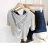 2025 Summer Korean Slim Fit Cross Back Short Sleeve T-shirt for Women