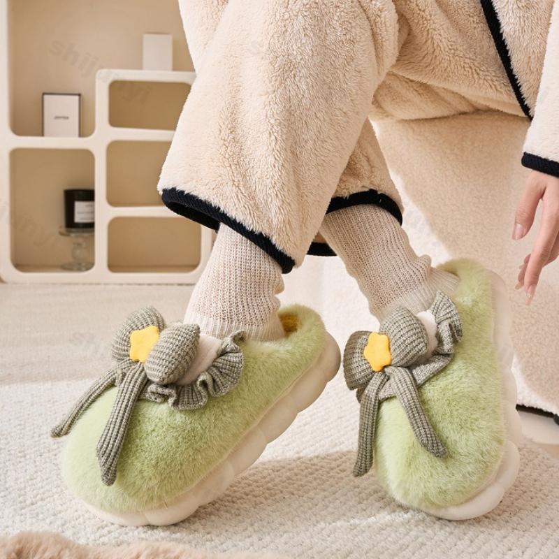 Módní dámské bavlněné pantofle 2025 Zima Nová móda Mašle Vnitřní Protiskluzové Plyšové Boty Venkovní Zesílené Teplé Pohodlné Bavlněné Boty