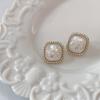 Party Temperament New S925 Needle Bling Jewelry Stud Earrings Geometric Square Shell