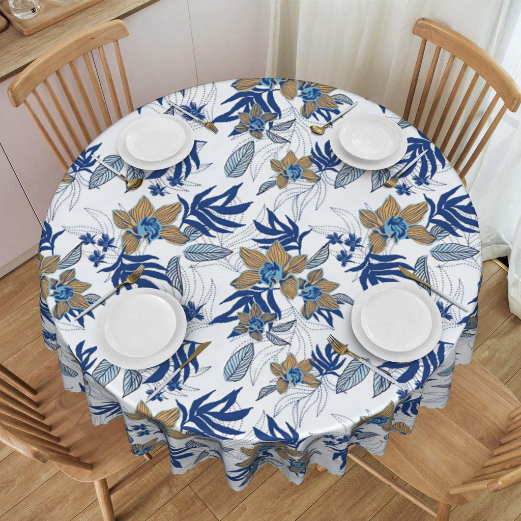 Round Tropical Botanical Flowers Tablecloth 60 inches Kitchen Dinning Table Cloth Waterproof Hawaiian Style Table Covers