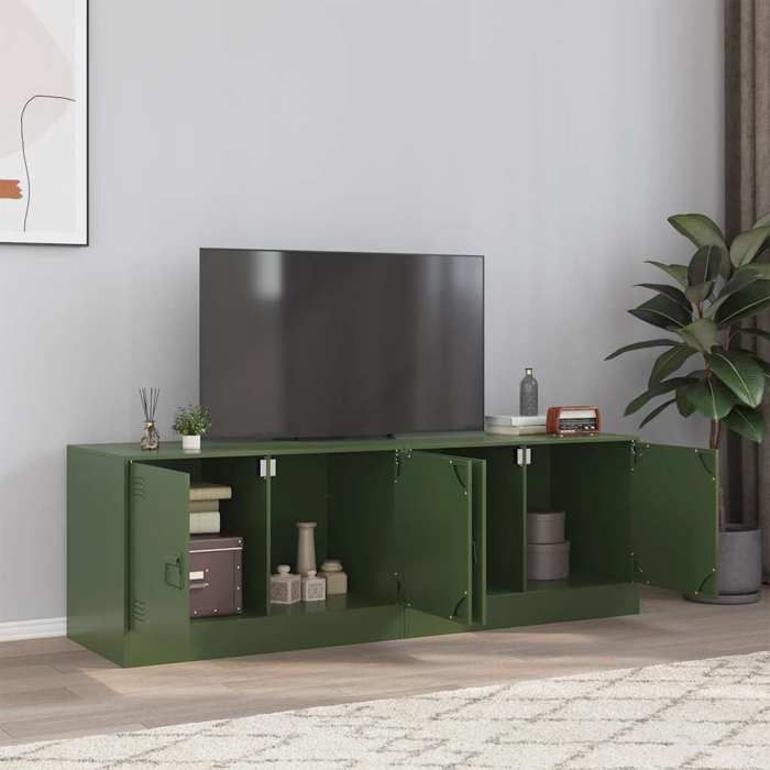 VidaXL Meubles TV 2 pcs vert olive 67x39x44 cm acier, banc TV, meuble télé, meuble multimédia, buffet TV, meuble hifi, 841640