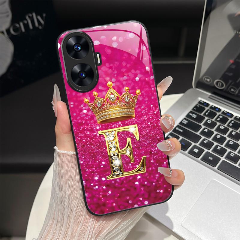 For Realme C55 4G Case Fashion Letters Hard Tempered Glass Back Covers For Realme Narzo N55 NarzoN55 C55 RMX3710 Phone Shell
