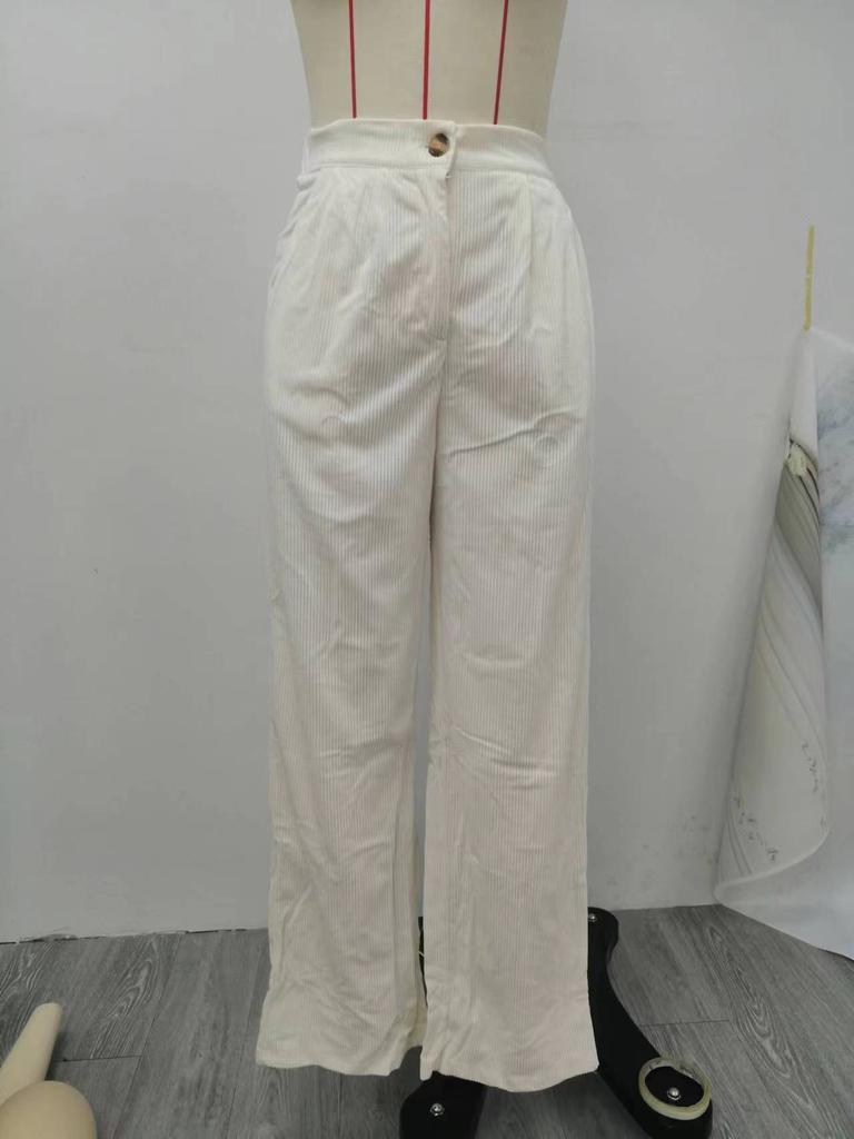 Spring 2026 New Women's High-waisted Casual Pants Solid Color Corduroy Loose Straight Trousers Women