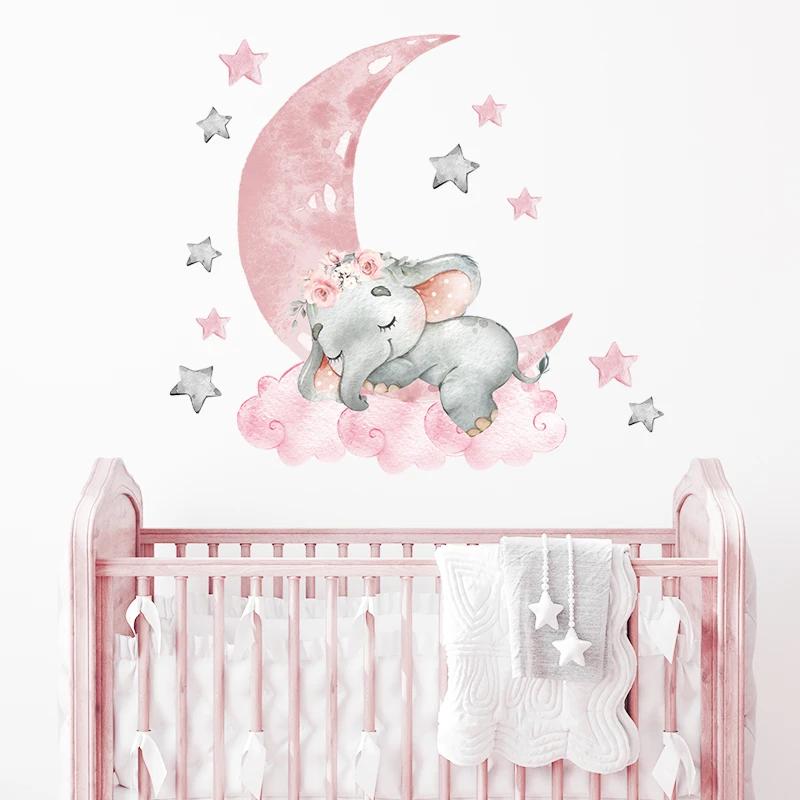 1Pc Cartoon Pink Elephant Wall Stickers Room Decor Bedroom Wall Decals Baby Room Nursery Wall Decoration Stickers Living Room