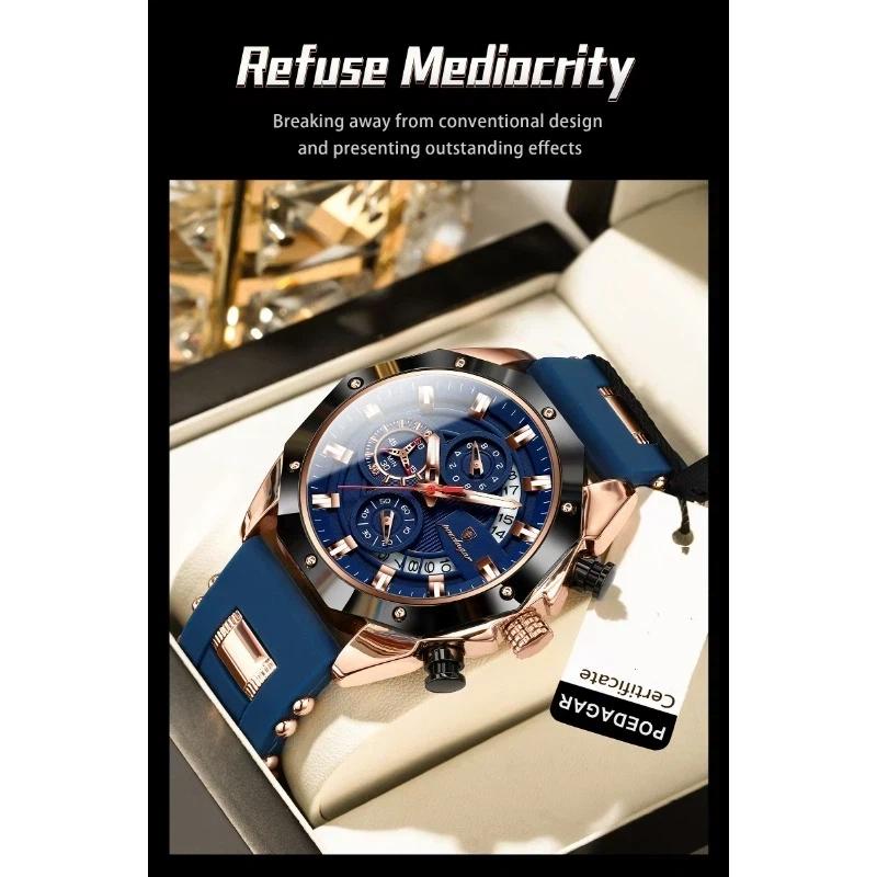 POEDAGAR Orologio Militare da Uomo di Lusso Impermeabile Luminoso Data Sportivo Cronografo Cinturino in Silicone Orologi al Quarzo