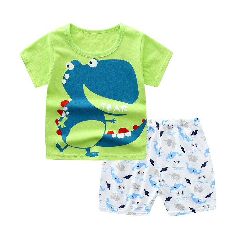 Summer Baby Boys Outfits Short Sleeve Cartoon Printing Casual Tops Printed Short Pants 2pcs Sport Suits