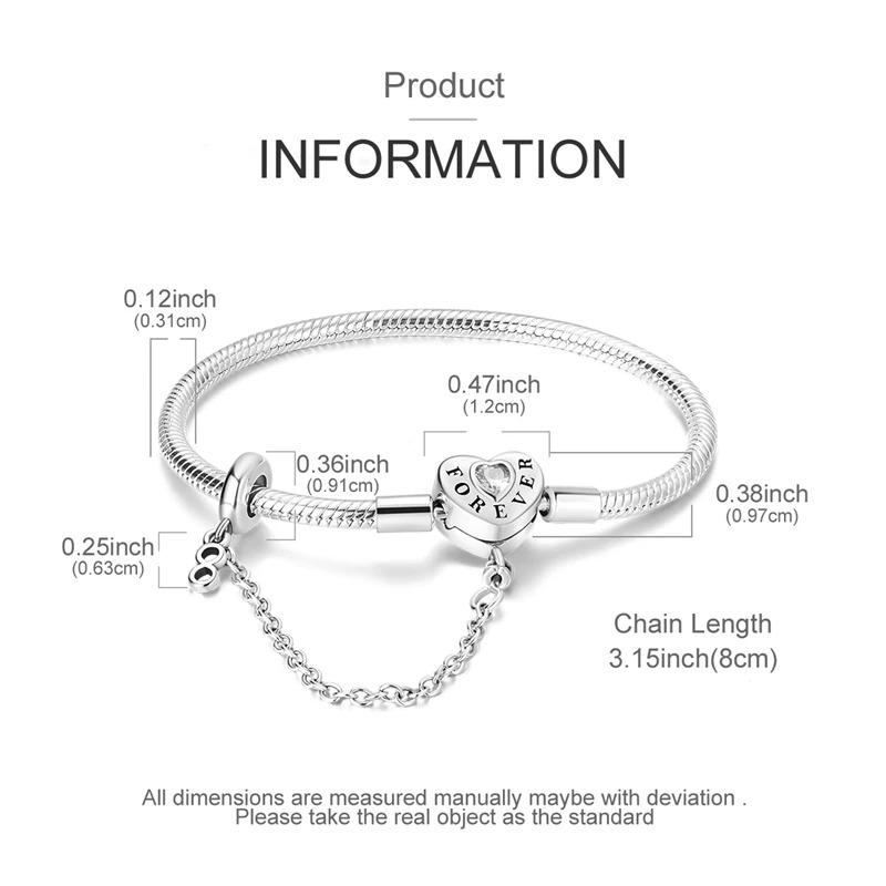 Original Bracelets 925 Silver Snowflake Heart Safety Chain Charms Bead Bracelet For Birthday Wedding Jewelry DIY Making