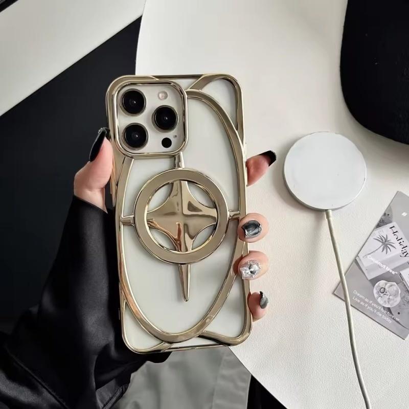 3D Plating Star Hollow Magnetic For Magsafe Case for iPhone 16 15 14 13 12 11 Pro Max Plus Dissipate Heat Cool Shockproof Cover