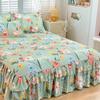 Double Layers Bed Skirt Non-slip Mattress Cover Protector Flower Printed Princess Bed Skirt Bedspread Bed Cover Bedsheet Decor