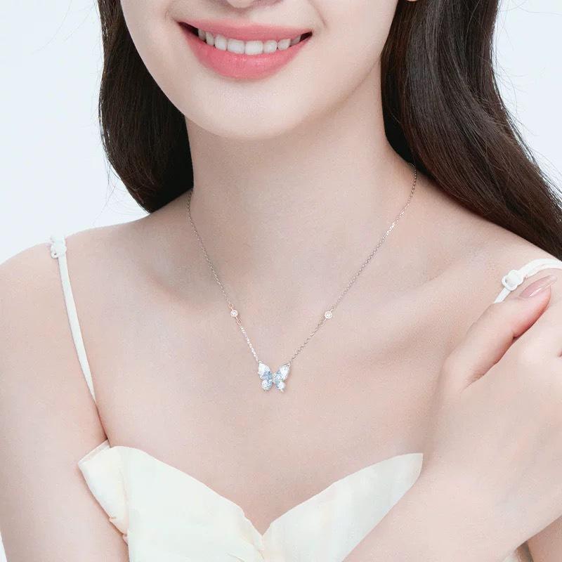 Sterling Silver Butterfly Clavicle Necklace for Women - Elegant Summer Jewelry