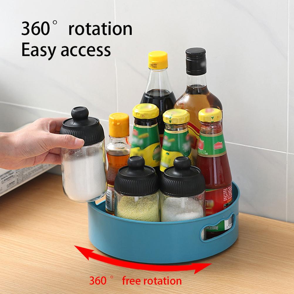 White Rotating Spice Rack Organizer Non Slip Kitchen Condiment Storage Tray