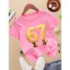 European Sizes 1pc, Summer Casual Girls' Round Neck Short Sleeve T-Shirt, Soft Skin-Friendly Fashion Versatile