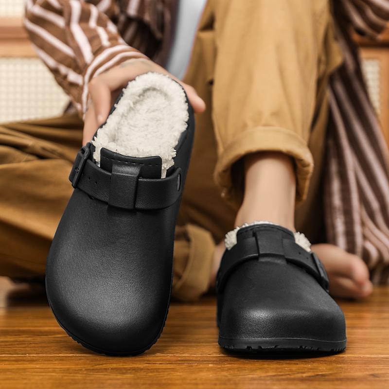 Fashion Winter Men Slippers Keep Warm Men Cotton Shoes with Fur Couple Home Slides Waterproof Flat Casual Shoes Indoor Outdoor Slippers