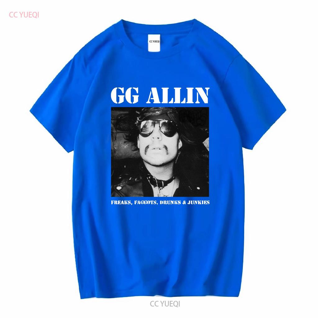 GG Allin Freaks Drunks Faggots Junkies Black T Shirt Long or Short Sleeves Vintage Washed Stylish Fashion Top For Everyday Wear