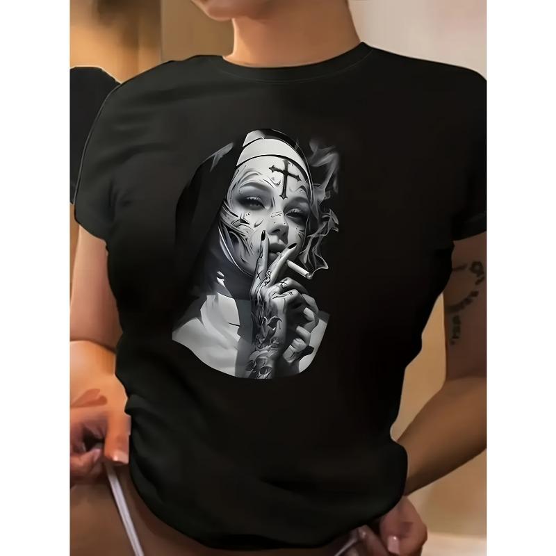 

Unisex Y2K Retro Black White Floral Geometric Print Tee Soft Breathable Stretch Fabric Crew Neck Short Sleeve Regular High-Waisted Fit Casual 4XL чорний