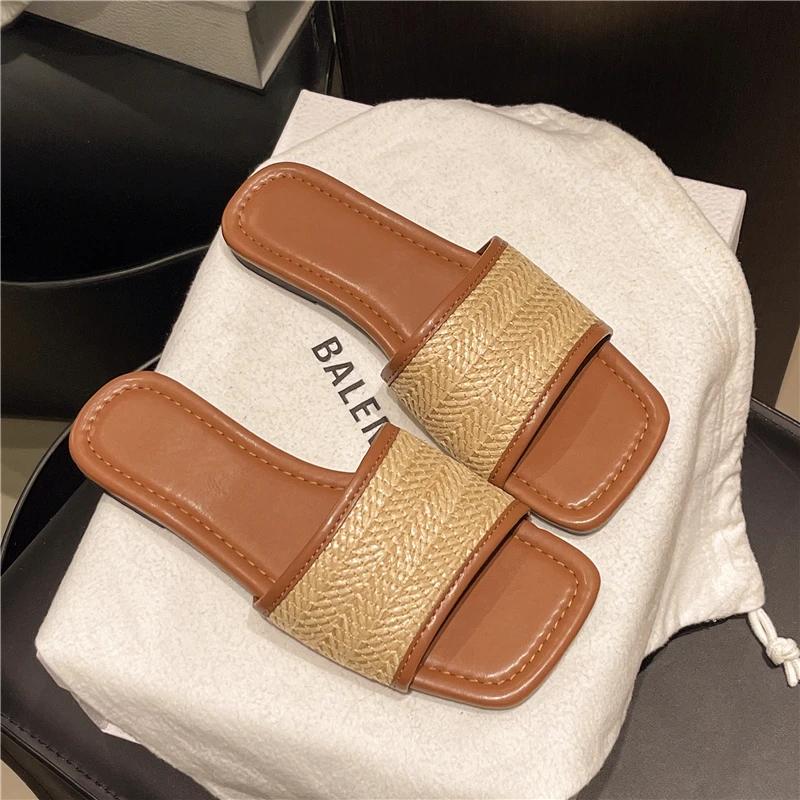 

Модные летние плоские сандалии для женщин, шлепанцы, дизайнерские пляжные шлепанцы, женская мода, с открытым носком, нескользящие, уличные шлепанцы 35 коричневый