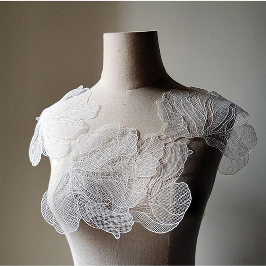 5Pcs White Mesh Flower Patch Bauhinia Appliques Wedding Repair 18*11cm