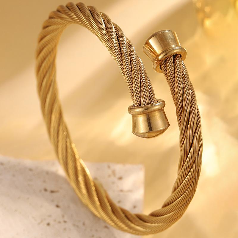 Bracciale Semplice in Acciaio Elastico Aperto a Doppia Estremità per Gioielli