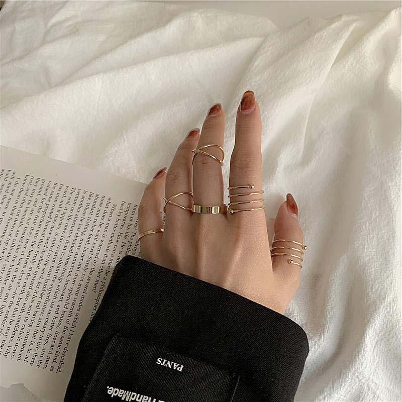 7Pcs/set Punk Finger Rings Black Rings Set Statement Korean Style Joint Ring For Women Gothic Fashion Jewelry 2026 Cool Vintage