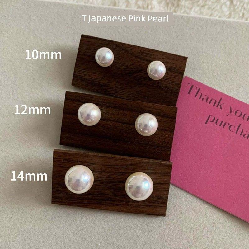 

Accessible Luxury Ma Fanshu Same Style Women s Sterling Silver Fall and Winter Big Pearl 10mm Japanese pink pearl stud earrings