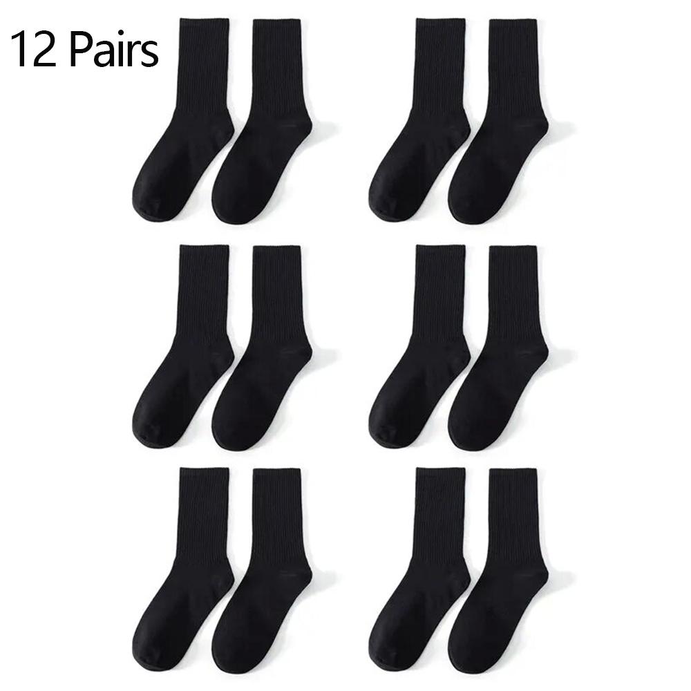 6/12 Paar Mittelhohe Socken für Herren Einfarbig in Weiß und Schwarz Streetwear Harajuku Mode Atmungsaktive und Lässige Socken