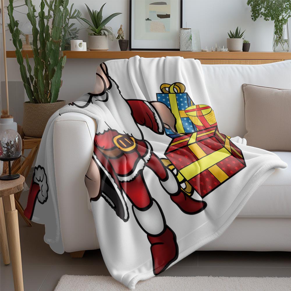 Santa Claus Throw Blanket Christmas Gift Cozy Flannel Fleece Blanket Holiday Decor Festive Home Bedding Gift for Kids Adults