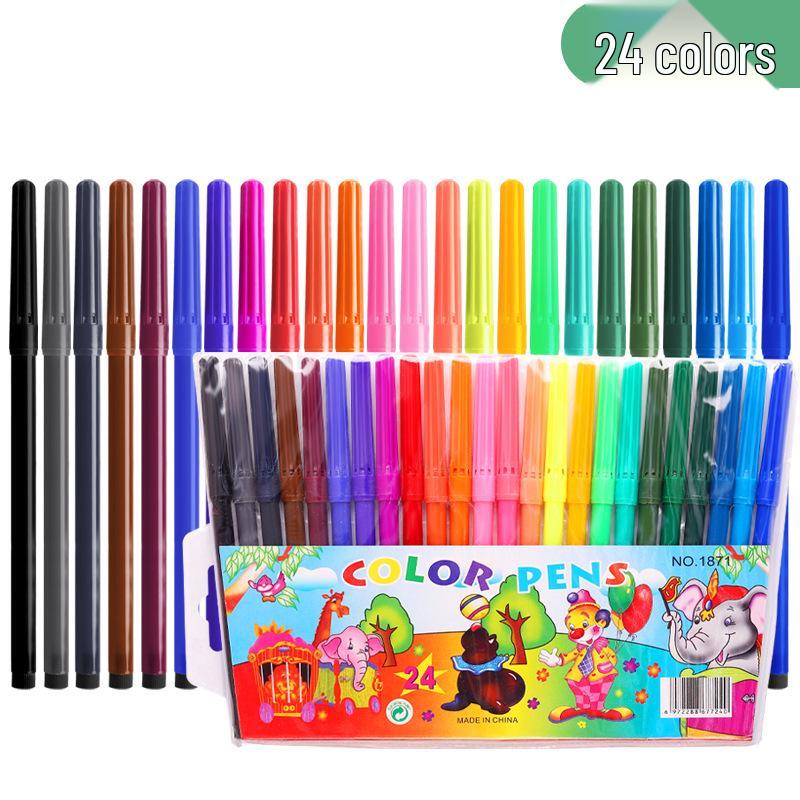 24-Color Washable Water-Soluble Watercolor Pen Set for Kids and Kindergarten Students