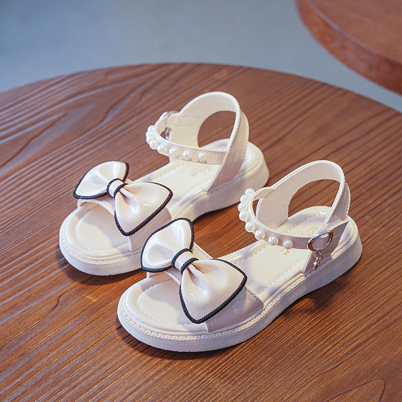 

Детские сандалии для девочек, простые, нескользящие, на платформе, с жемчугом и бантом, нескользящие, розовые, для принцесс, вечеринок, свадеб, шоу, обувь для детей, с открытым носком 37