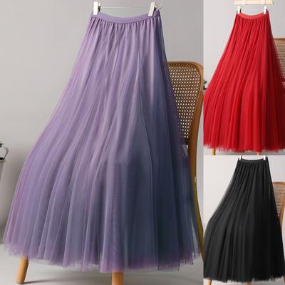 Tīkla svārki sievietēm elastīgi ar augstu vidukli cieti gari svārki Eleganti burbuļu apakšsvārki Vasaras elpojoši ērti, viegli baleta maksi svārki