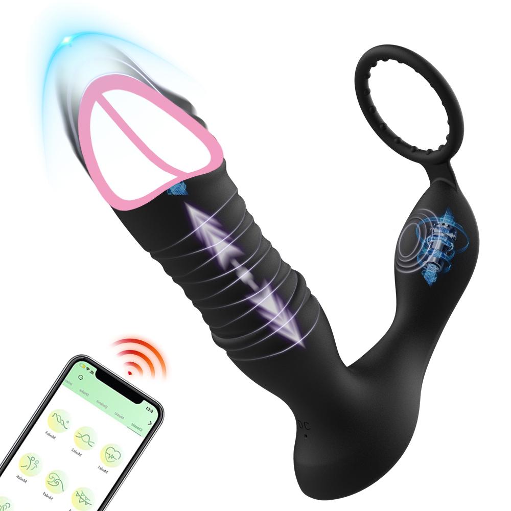 APP Remote Control Anal Vibrator 9 Thrusting Vibrating Modes Prostate Massage with Cock Ring Dildo Adult Sex Toy for Man Couple