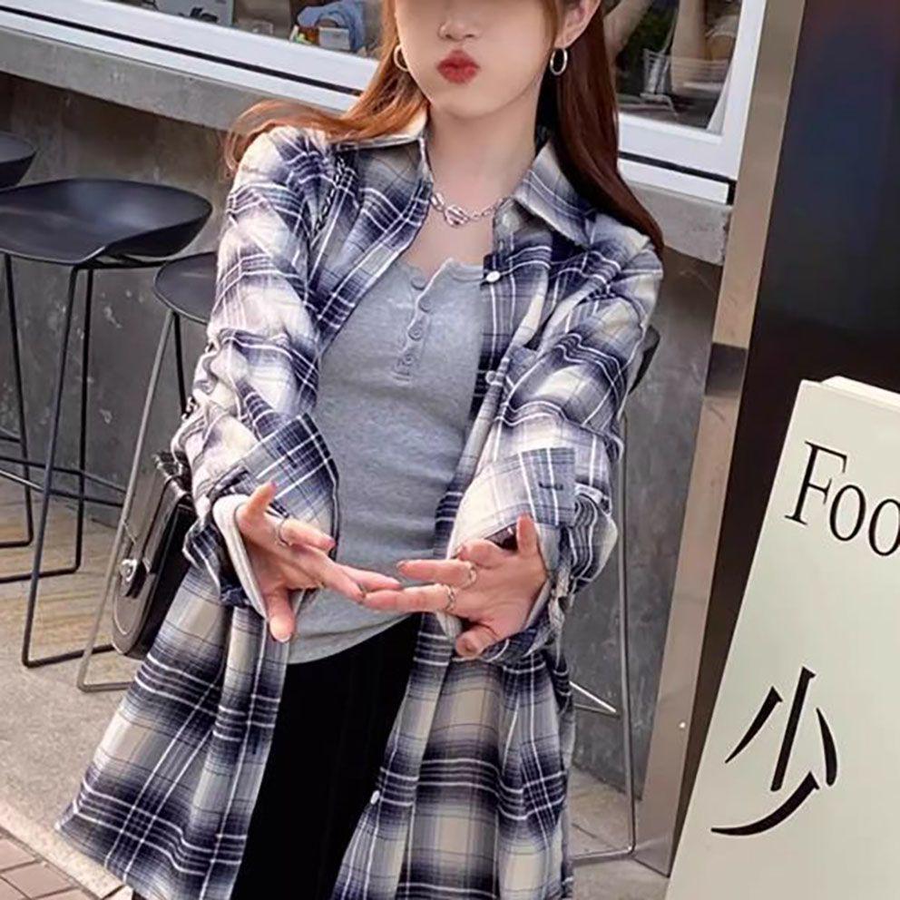 American-Style Button-Down Half-Open Collar Long-Sleeve Slim Fit Korean Base Layer Top