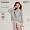 Girls' Plaid Suspender Print Sweatshirt with Lace Trim Hem