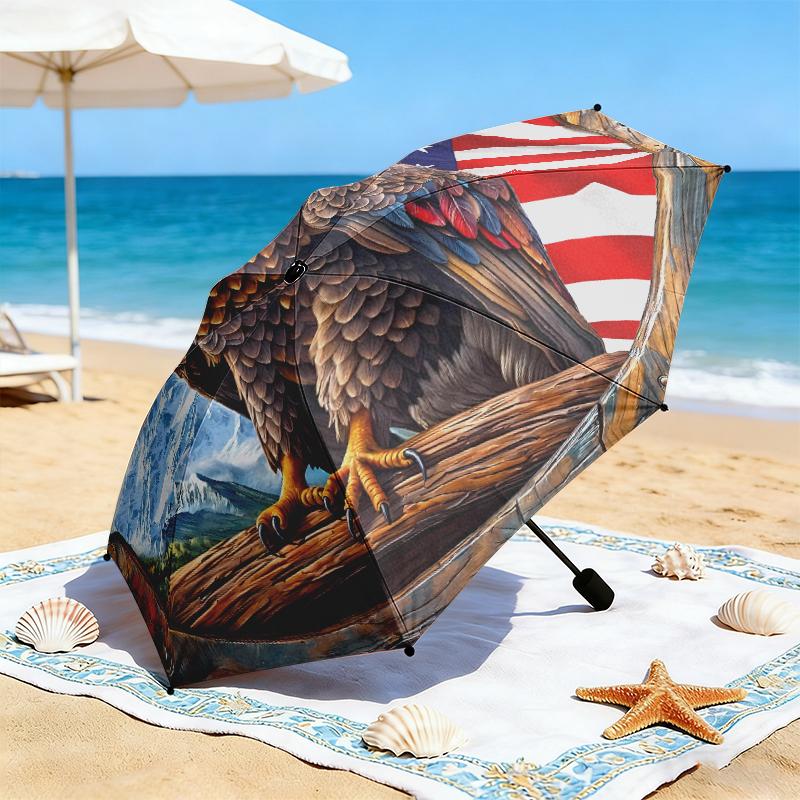 1pc American Bald Eagle Poster Umbrella Portable Folding Umbrella Iron Frame Hole Bone Structure Outdoor Home Umbrella