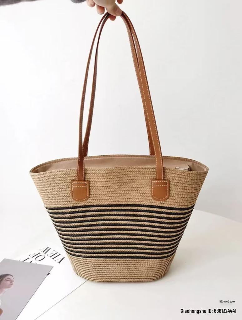 Handmade Large Capacity Straw Shoulder Bag - Trendy 2025 Design with Advanced Zipper for Women