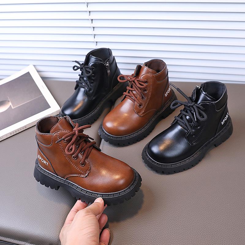 Children's Martin Boots Leather Boots Girls Boots 2025 Autumn New British Style Boys Short Boots Medium Children Single Boots