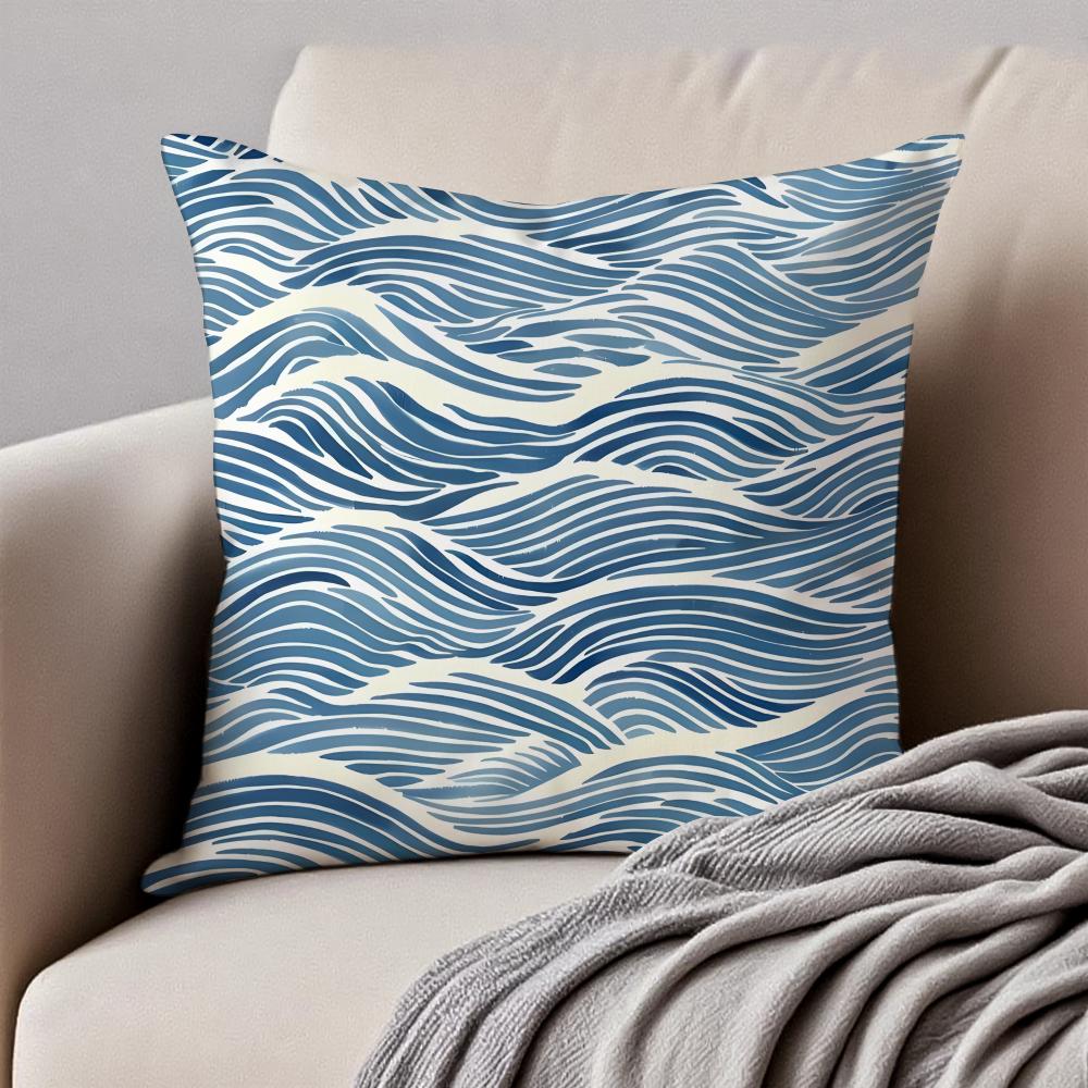 Elegant Chinese Traditiona Wave Cliff Pattern Cushion Cover Pillowcase Antidustmite Invisible Zipper Short Plush Sofa Cushion