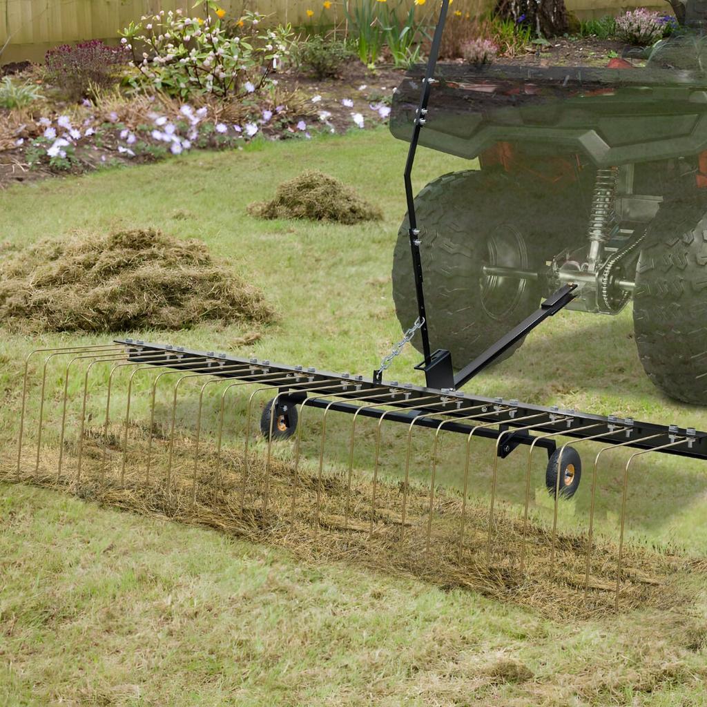 Tow Behind Dethatcher 60" Lawn Dethatcher Rake for ATV or Mower 24 Tines