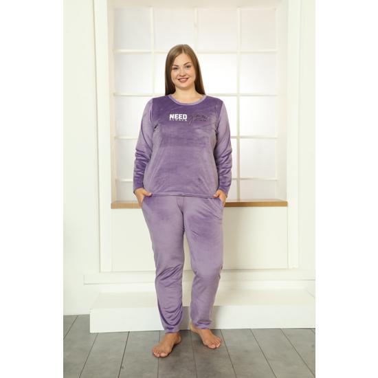 

Женский бархатный пижамный комплект Akbeniz большого размера 9075