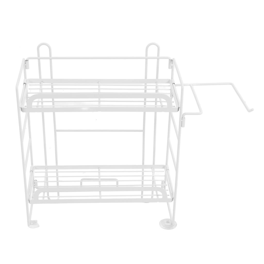 Toilet Storage Shelves Iron Wall Mounted 2 Layers Foldable Grid Home Decoration with Hooks for Bathroom