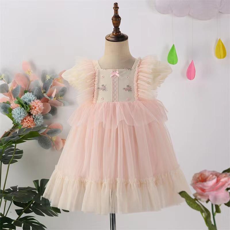 Girls Spring Autumn Princess Dress With Ruffles And Tulle Elegant Birthday Party Gown For Kids Children Clothing