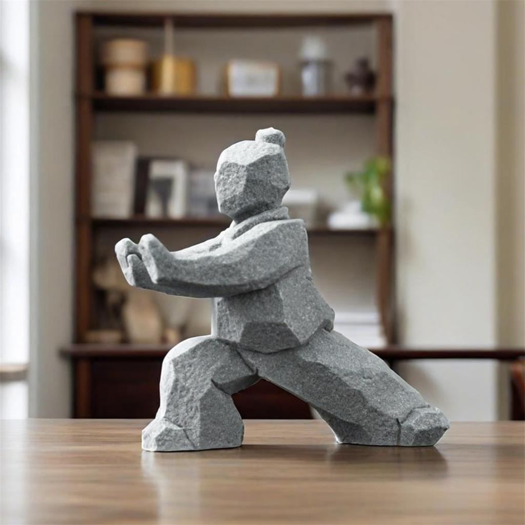 Creative Chinese Style Stone Statue TaiChi Master Figurine Vintage Antique Garden Bonsai Ornament Tabletop Handicraft Decor Gift