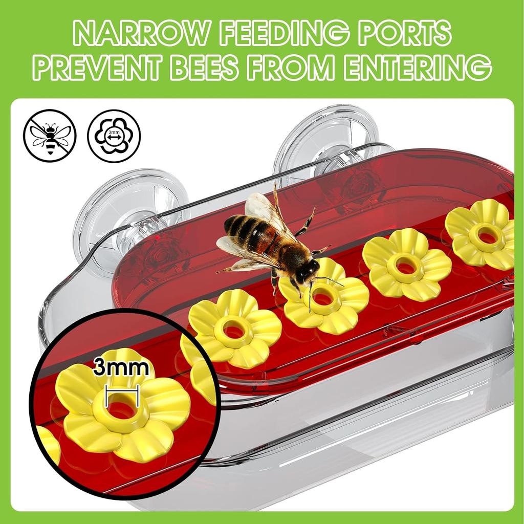 Alimentador de Beija-flor Redboat para Janela, Alimentador de Beija-flor com Ventosa Forte e 4 Portos de Alimentação, Alimentador de Beija-flor de Plástico Fácil de Limpar e Reabastecer